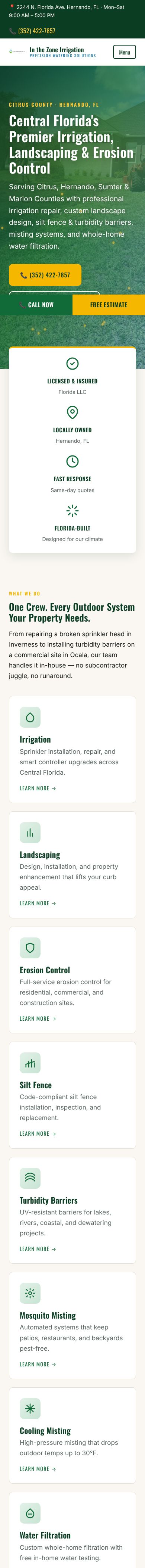 In the Zone Irrigation website on a phone